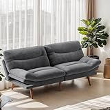 Marsail Futon Sofa Bed, 66” Futon Couch with Adjustable Backrest & Armrests, Convertible Small Sleeper Sofa Bed for Small Apartments, Study Room, Office, Corduroy Loveseat, Grey