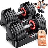 XDDIAS Adjustable Dumbbell Set of 2, 25/55/80LB Dumbbell Set-Fast Adjust Weights Set, 5/10/16 in 1 Free Weights Dumbbells Set with Anti-Slip Metal Handle, Compact Size for Men/Women Home Gym Equipment (55LB-Pair-10-Gears)