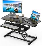 Standing Desk Converter Height Adjustable Desk Riser Sit Stand Desk, 36 inch Home Office Desk with Keyboard Tray, Dual Monitor and Laptop Workstation