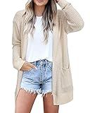 STYLEWORD Women's Fall Fashion 2025 Cardigan Sweaters Lightweight Open Front Business Waffle Knit Casual Long Beige Cream Cardigans Outfits Clothes with Pockets (Apricot-L)