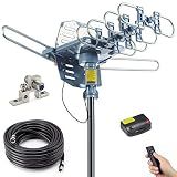PBD Amplified Outdoor TV Antenna, 360° Remote Rotation, 59 ft RG6 Cable