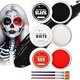 nsxsu Halloween Makeup Kit, White + Black + Red Face Paint 165g(5.8oz ), Face Painting Kit for Kids and Adults, Body Paint Kit with Brushes for Halloween SFX Makeup Skull Clown Art Theater