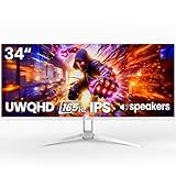 CRUA 34'' White Gaming Monitor, 165HZ/144HZ, WQHD(3440x1440P) IPS UltraWide Screen Computer Monitors with Built-in Speakers, Supports FreeSync, 120% sRGB, HDMI 2.0 & DP 1.4, Wall Mountable Installs