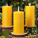 3 Pack Natural Beeswax Pillar Candles,2.8x6in Handmade Beeswax Rolled Candles,129 Hours Long Burning Honeycomb Bees Wax Candle for Gift & Home Decor,Dripless Smokeless Unscented