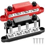 250A 12V Bus Bar Marine 12V,Power Distribution Block with Cover with 4 x 3/8”Post 6 x #8 Screws Terminals,Battery Bus Bar with 4PCS Battery Lugs and 4PCS Heat Shrink Tubing for Car Boat Solar Wiring