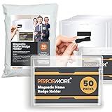 Performore 50 Pack of 4X3 Magnetic Name Badge Holders Clear PVC Horizontal ID Card Tags Kit Waterproof Reusable Plastic for Office Conventions Exhibitors Events Immunization Record