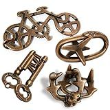 MHY Jumbo Metal Brain Teaser Puzzles for Adults - 4 Pack Challenging 3D Mind Games | with Portable Case | IQ Logic Toys & Gift for Teens