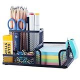 M&G Mesh Pen Holder Desk Organizers Pencil Holder for Desk Black, 3 Compartments Metal Office Supply Organizer with Sticky Notes Holder for School Home Office