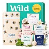 Wild Aluminum Free Natural Deodorant Ultimate Starter Kit - Bee Print Case - Natural Ingredients & 24 Hour Odor Protection - Women's - Variety of Scents - Case + 5 Refills