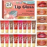 AZEN 24 Pack Lip Gloss Set, Color Lip Oil for Dry Cracked Lips Moisturizing Hydrating Nourishing with Vitamin E, Valentines Gifts Easter Basket Stuffers