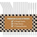 18-Pack Glass Straws, Reusable Clear Glass Drinking Straws Set, 8.5 Inch x 10mm - Includes 8 Straight and 6 Bent with 4 Straw Cleaner Brush, Perfect for Smoothies, Milkshakes, Juice, Tea