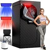 ISIDO Infrared Steam Sauna with 660nm Red & Blue Light Therapy & 850nm Infrared Light Panel, 3L 1300W Steamer, Folding Chair, XXL Portable Sauna Personal Sauna Box Sauna Tent Home Sauna