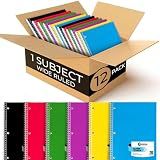 Rosmonde 12 Pack Spiral Notebooks, 1 Subject Notebook, Wide Ruled, Assorted