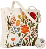 Miss Adola Buckle Embroidery Canvas Tote Bag for Women, Flower Cluster