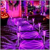 DenicMic Halloween Solar Lights Outdoor 10 Pack Purple LED Waterproof Yard Garden Patio Backyard Pathway Walkway Landscape Path Lawn Outside Halloween Decorations Outdoor