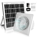 Solar Exhaust Fan, 25W Solar Panel + 8" Ventilation Vent Fan, with Power Adapter, Anti-backflow Valve, High Speed Solar Powered Exhaust Fan for Shed, Chicken Coop, Greenhouse, Dog House (White)