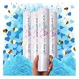 PrimePure Gender Reveal Confetti Cannon - Biodegradable Powder & Heart Shaped Confetti Poppers - Blue, 4 Pack - Baby Boy Gender Reveal Smoke Bombs - Powder Cannon Party Poppers Blue Party Supplies