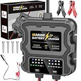 smart 2 Bank Marine Battery Charger, 10A (5A/Bank), 12V,Waterproof,lifepo4 Lithium Battery Charger Maintainer and Desulfator for AGM, Lithium,Deep-Cycle Batteries Boat Accessories