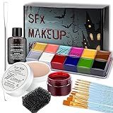 Wismee Face Paint Kit Sfx Makeup Special Effects Kit with Wound Scar Wax, Fake Scab Blood, Makeup Spatula for Halloween Cosplay Oil Based Professional Face Paint Palette Set