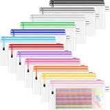 Smarpau 24 Pack Pencil Pouches, A6 Waterproof PVC Pencil Bags, 12 Colors Mesh Zipper Pouches for School Supplies, Classroom Organisation, Office Documents & Travel Storage