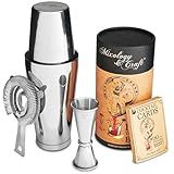Mixology & Craft Boston Shaker Set with Weighted Martini Shakers | Cocktail Shaker Set Includes Strainer and Japanese Jigger | Great Gift Bar Set with Exclusive Recipe Cards | Leak-Proof (Silver)