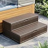ROMIVO Hot Tub Steps with Storage Extra Wide, 2-Step Spa Stairs — Non-Slip Heavy Duty 500 lbs, Easy Assembly, Slip-Resistant, Universal for Hot Tub, RV, Camper, Pool Deck & Bath — Fits Any Size, Brown