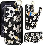 Petitian for iPhone 12/12 Pro Wallet Case - Women Girls Cute Girly Aesthetic Unique Design Leather Credit Card Holder Phone Cover Stand Wristband for iPhone 12/12 Pro, White Flowers