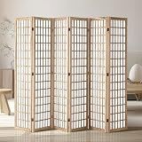 VEVOR Room Divider, 6 Panel Japanese Room Divider, Wood Folding Privacy Screen Indoor, Partition Dividers Portable Decoration Screens, for Room Separation Home Office Restaurant & Bedroom(Natural)