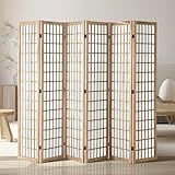 VEVOR Room Divider, 6 Panel Japanese Room Divider, Wood Folding Privacy Screen Indoor, Partition Dividers Portable Decoration Screens, for Room Separation Home Office Restaurant & Bedroom(Natural)