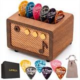 Guitar Pick Holder with 6 Guitar Picks, Walnut Vintage Amp Style Guitar Pick Case, for Guitar Players and Musicians