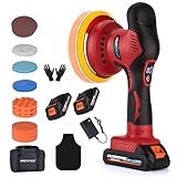 Cordless Car Buffer Polisher w/ 2x2000mAh 21V Batteries, 6 Inch Car buffer Waxer Kit, Car Polishing Machine w/ Extra 18 PCS Attachments & 6 Variable Speed, Car Buffer Polisher for Car Detailing (Red)