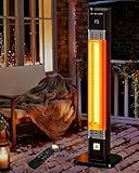 MEPTY Electric Patio Heater, 1500W Infrared Outdoor Heater with Remote, 3 Heat Levels, Noiseless, 24H Timer, Waterproof, Tip-Over Protection, Portable Tower Heaters for Garage, Yard, Porch