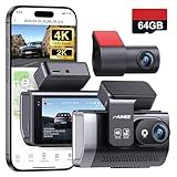 4K+2K Dash Cam Front and Rear, Dash Camera for Cars 2 Channel, 64GB Card Included, 5.8G/2.4G Dual WiFi, Built-in GPS, Night Vision, WDR, 170°Wide Angle, G-Sensor Emergency Lock, 24H Parking Monitor