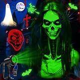 12 in 1 Halloween Projector Outdoor,3D Dynamic Halloween Decorations,Clearer Ghost/Spider/Bat/Skull/Witch/Nativity/Crucifix HD Patterns,Waterproof for Window Wall Cemetery Holiday Decor