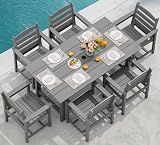 SERWALL 7 Pcs Outdoor Dining Set, 67" HDPE Dining Set for 6, Gray