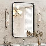 DUMOS Black Metal Framed Vanity Rounded Rectangle Bathroom Mirrors for Over Sink Wall, 30x22 Inch Matte Large Mirror, Modern Decorative for Restroom, Farmhouse, Horizontally or Vertically Hanging