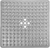 Yimobra Shower Bathtub Mat Non Slip, 21x21 Inch, Soft Square Bath for Tub with Suction Cups and Drain Holes, Stall Floor Mats Bathroom, Machine Washable, Bathroom Accessories, Clear Gray