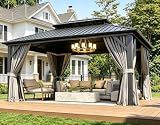 Aoxun 12X16Ft Hardtop Gazebo Metal Gazebo with Galvanized Steel Double Roof