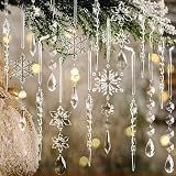 Crystal Christmas Tree Ornaments, Clear Acrylic Snowflake & Icicle, 18pcs