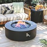 Patio Watcher 42 Inch Outdoor Propane Fire Pit Table, 50000 BTU Round Iron Gas Firepit w/Tank Table, Wind Guard, Rain Cover, Glass Rocks, Patio Fire Table for Garden Backyard, Dark Gray