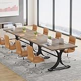 Tribesigns 10.5FT Conference Table, Modern Meeting Table for 8-10 People, Rectangle Seminar Boardroom Table for Office Conference Room with Stylish Legs (2, Grey + Black)