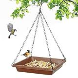 Large Hanging Bird Feeder Tray, Platform Spacious Birds Feeder with Mesh Tray, Sturdy and Drainage Bird Feeder for Bluebirds Cardinals Goldfinches (8.5 inch, Brown)