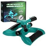 Joeys Sprinkler for Yard, Rotating Garden Sprinkler with 3 Adjustable Arms, Weighted Base, Expandable Connection, Lawn and Yard Sprinklers (Green)