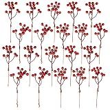 Fangoo 20 Pack 7 Inch Artificial Red Berry Picks for Christmas Tree