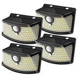 Aootek New Solar Motion Sensor Lights 120 LEDs with Lights Reflector,270° Wide Angle, IP65 Waterproof, Step Lights for Front Door, Yard, Garage, Deck (Black, Daylight White, 4-Pack)