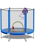 BLUERISE 55IN Toddler Trampoline for Kids Indoor Play for Kids Trampoline Basketball Hoop Attachment with Enclosure Net Easy to Assemble Recreational Trampoline Blue