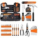 GETFOO 58-Piece Tool Kit Basic Home Repair Tool Set, General Household Hand Tool Kit,Small Tool Kit with Plastic Toolbox Mini Tool kit for Women, Office & College Repairs Orange