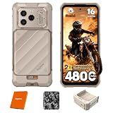 RUGONE Xever 8 Rugged Smartphone, Dual Swappable Batteries 2.0, Android 16 16GB+128GB MTk Helio G200, 6.5" 120Hz 680nits Screen, 64MP+20MP, IP69K · IP68, eSIM/Hi-Fi Audio/Charging Station, Sand Dune