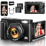 4K Digital Camera for Photography, 64MP Autofocus WiFi Vlogging Camera for YouTube with 3'' 180° Flip Screen,Travel Camera with SD Card, Point and Shoot Digital Camera 16X Zoom, UV Filter,2 Batteries