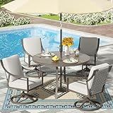 NATURAL EXPRESSIONS 5-Piece Outdoor Patio Dining Set, 4pcs Patio Swivel Rocking Chairs and 38’’ Round Dining Table with 1.65’’ Umbrella Hole